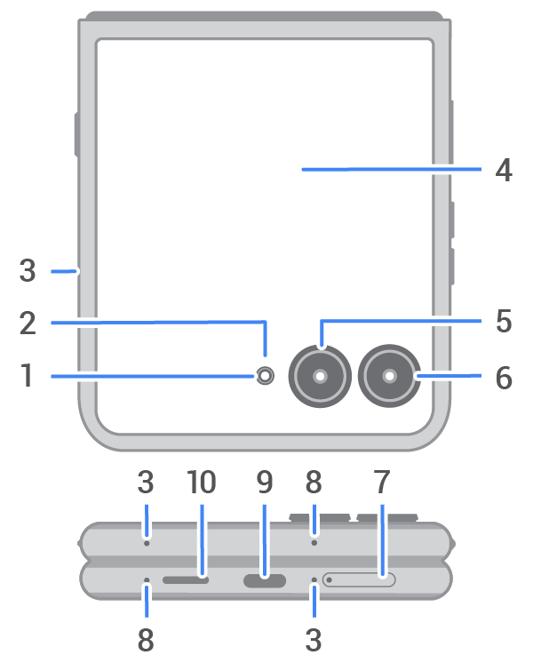 front and bottom view of closed phone