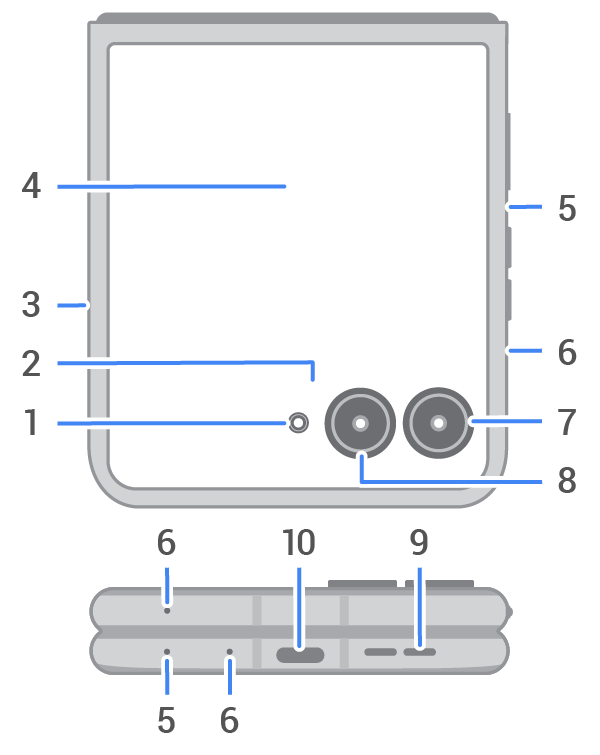 front and bottom view of closed phone