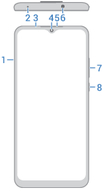 front view of phone with main features called out