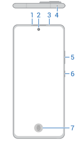 front view of phone with main features called out